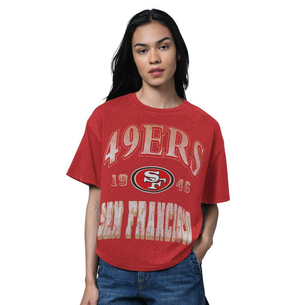 San Francisco 49ers Starter Women's Oversized Hall of Fame T-Shirt Heather Scarlet