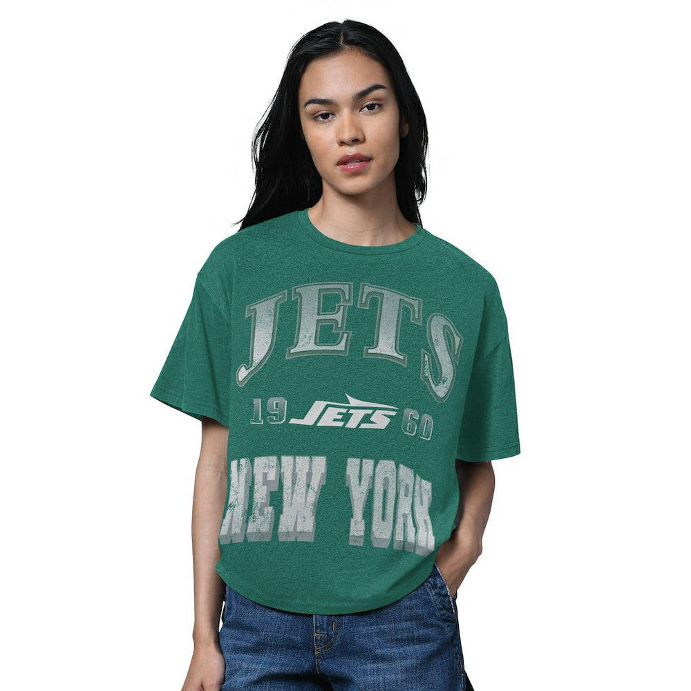 New York Jets Starter Women's Oversized Hall of Fame T-Shirt Heather Green