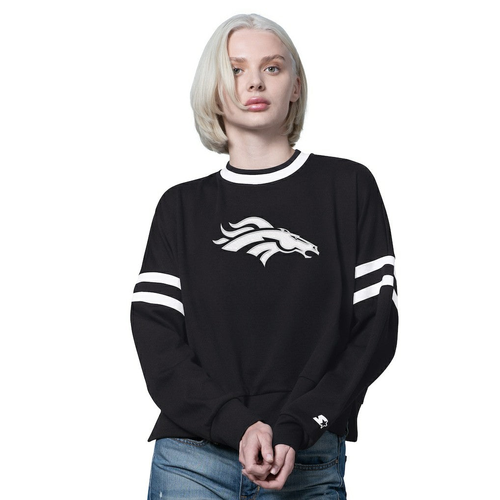 Denver Broncos Starter Women's Rally Drop Shoulder Cropped Sweatshirt Black