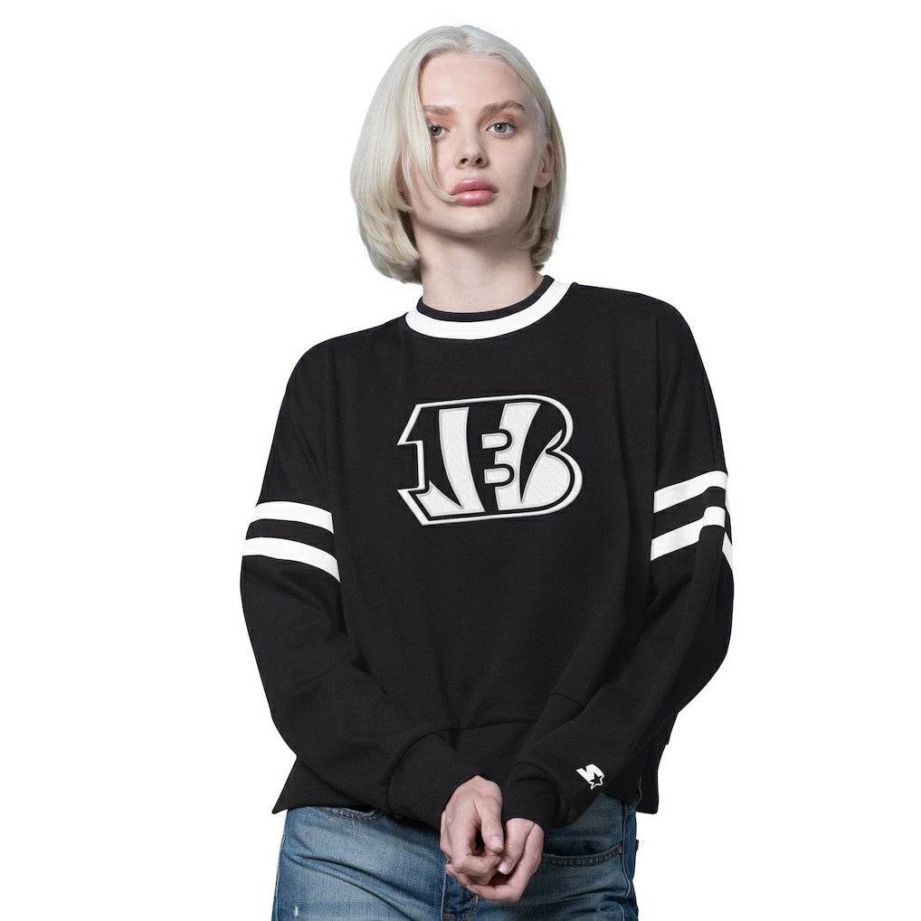 Cincinnati Bengals Starter Women's Rally Drop Shoulder Cropped Sweatshirt Black