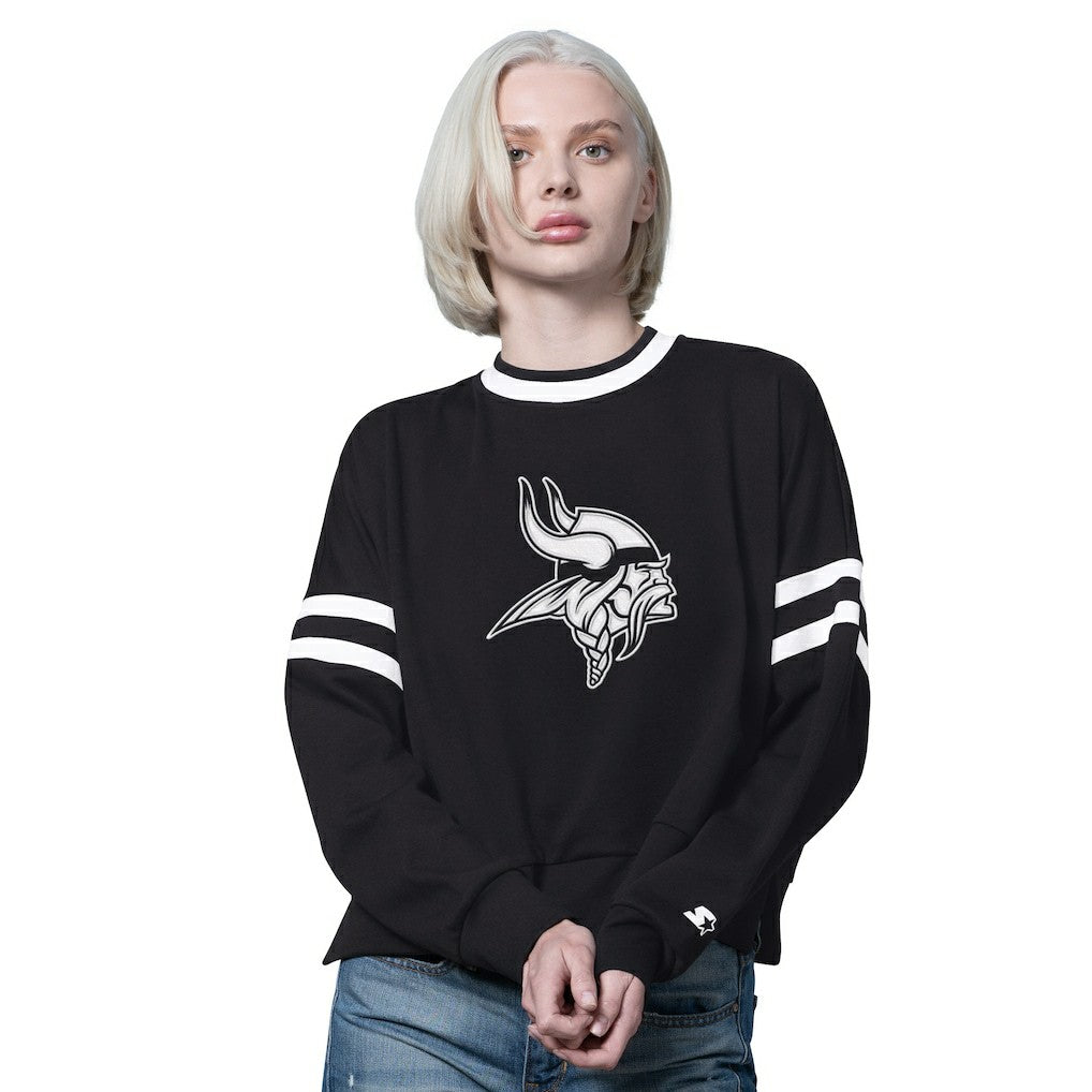 Minnesota Vikings Starter Women's Rally Drop Shoulder Cropped Sweatshirt Black