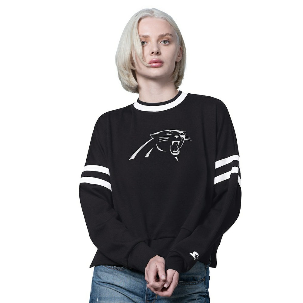 Carolina Panthers Starter Women's Rally Drop Shoulder Cropped Sweatshirt Black