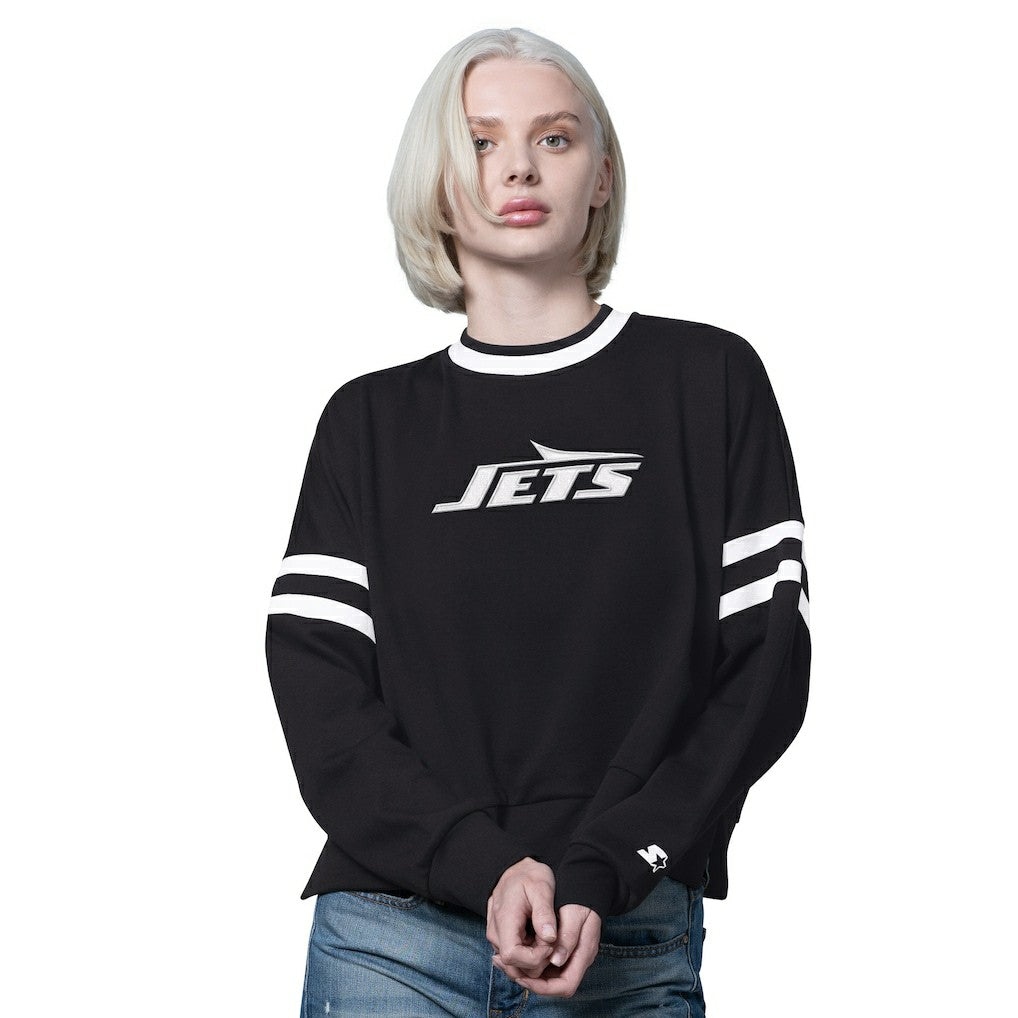 New York Jets Starter Women's Rally Drop Shoulder Cropped Sweatshirt Black