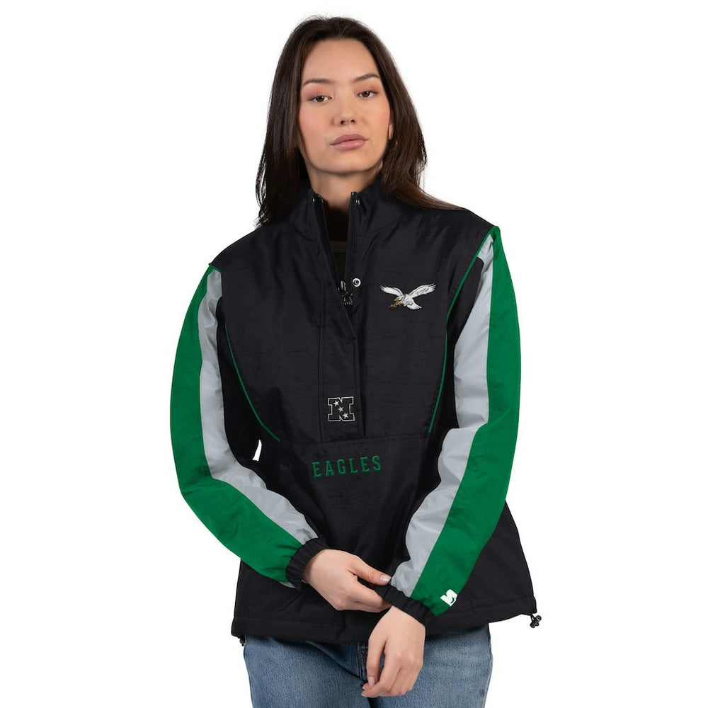 Philadelphia Eagles Starter Women's Thursday Night Gridiron Half-Zip Jacket Black/Kelly Green