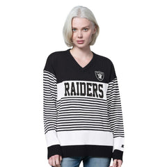 Las Vegas Raiders Starter Women's No Huddle Striped V-Neck Sweater Black