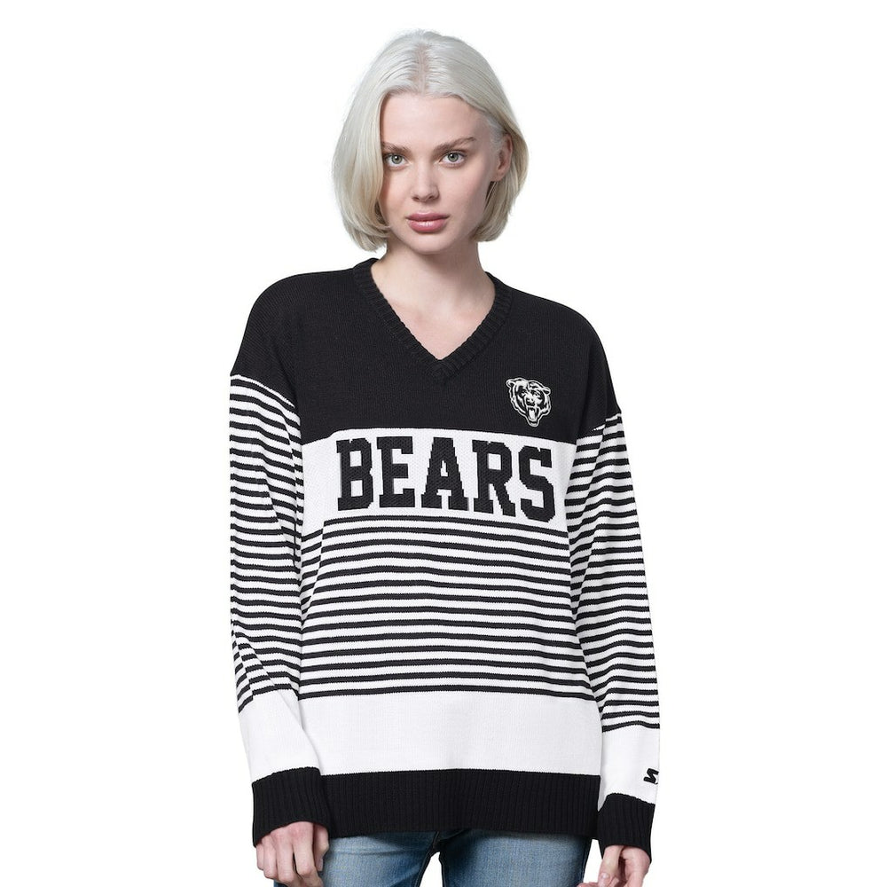 Chicago Bears Starter Women's No Huddle Striped V-Neck Sweater Black