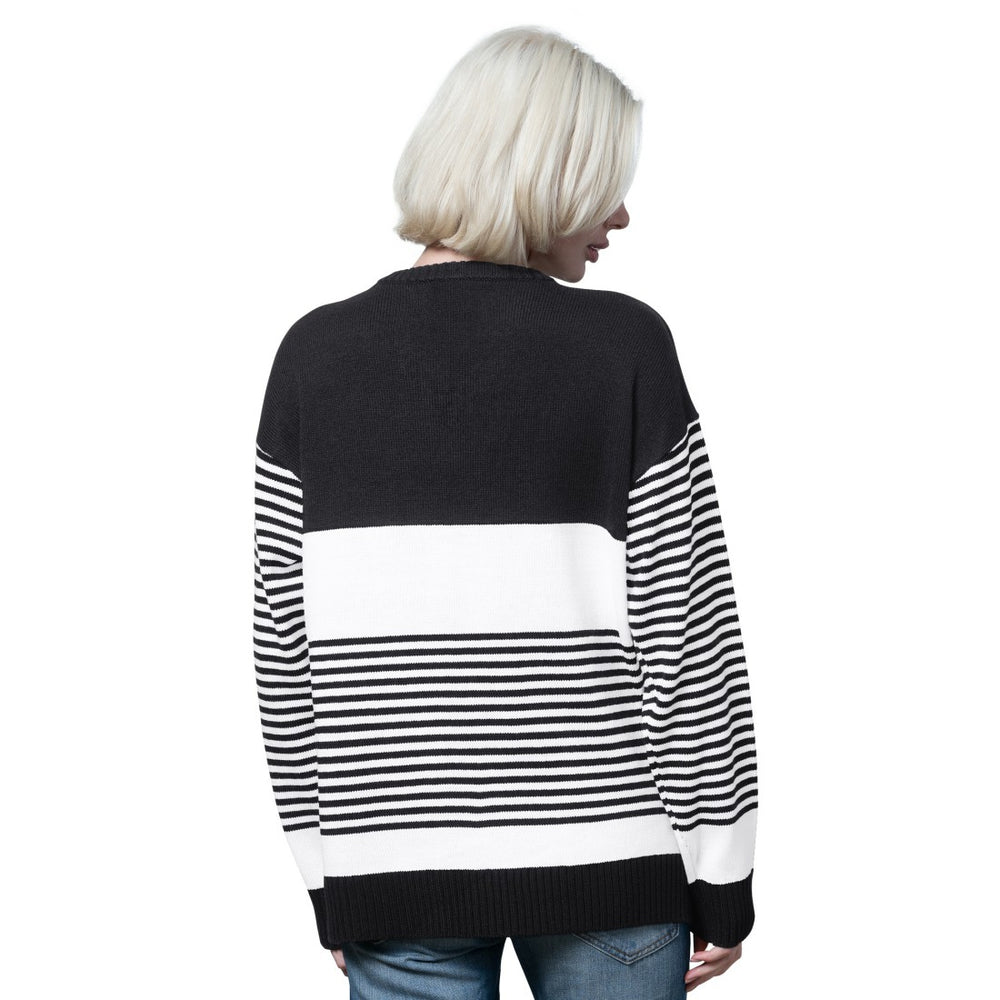 Detroit Lions Starter Women's No Huddle Striped V-Neck Sweater Black