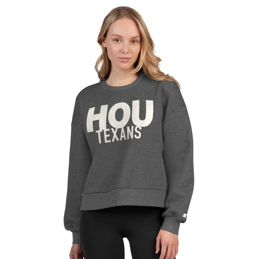 Houston Texans Starter Women's Show Up Cropped Fleece Pullover Sweatshirt Heather Gray