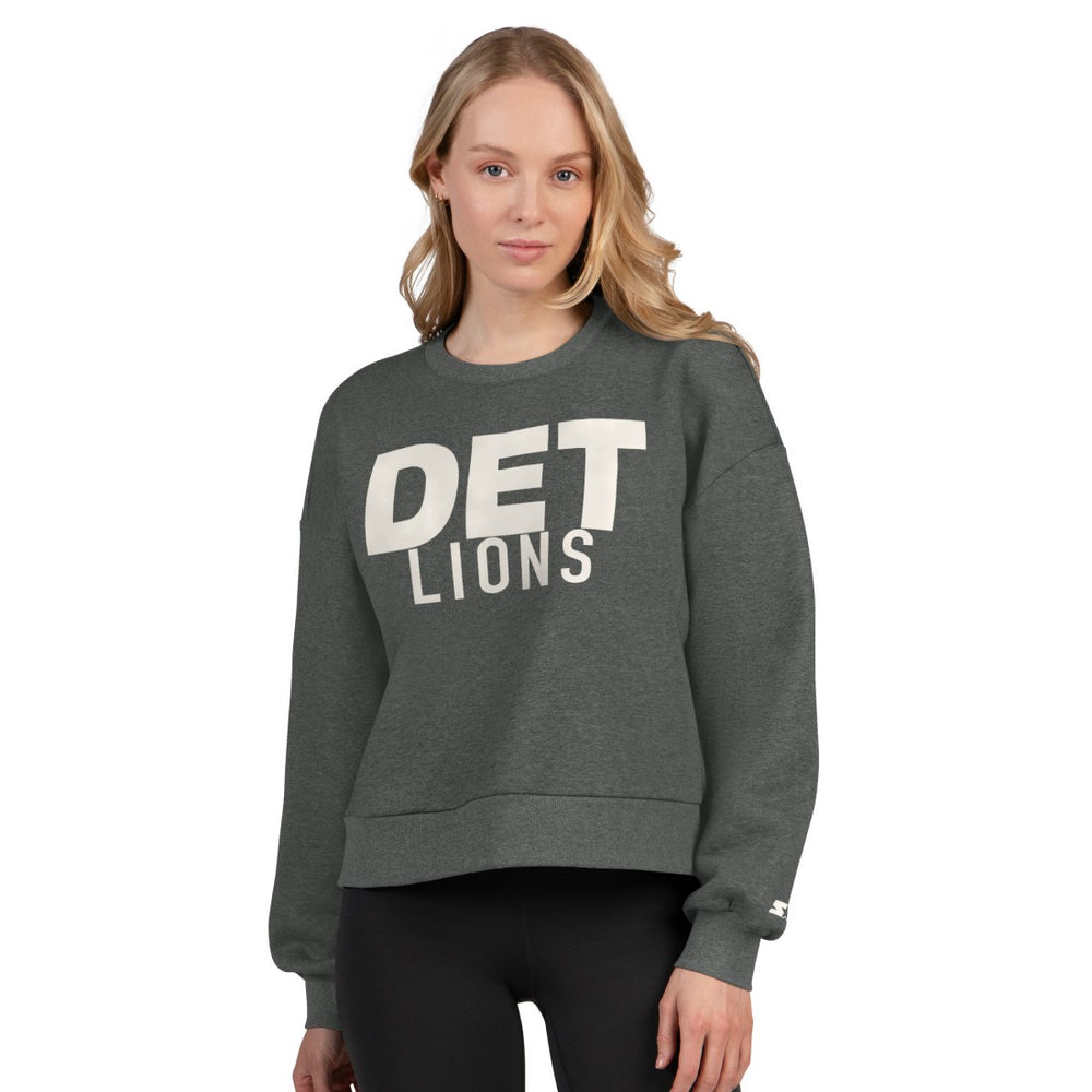 Detroit Lions Starter Women's Show Up Cropped Fleece Pullover Sweatshirt Heather Gray