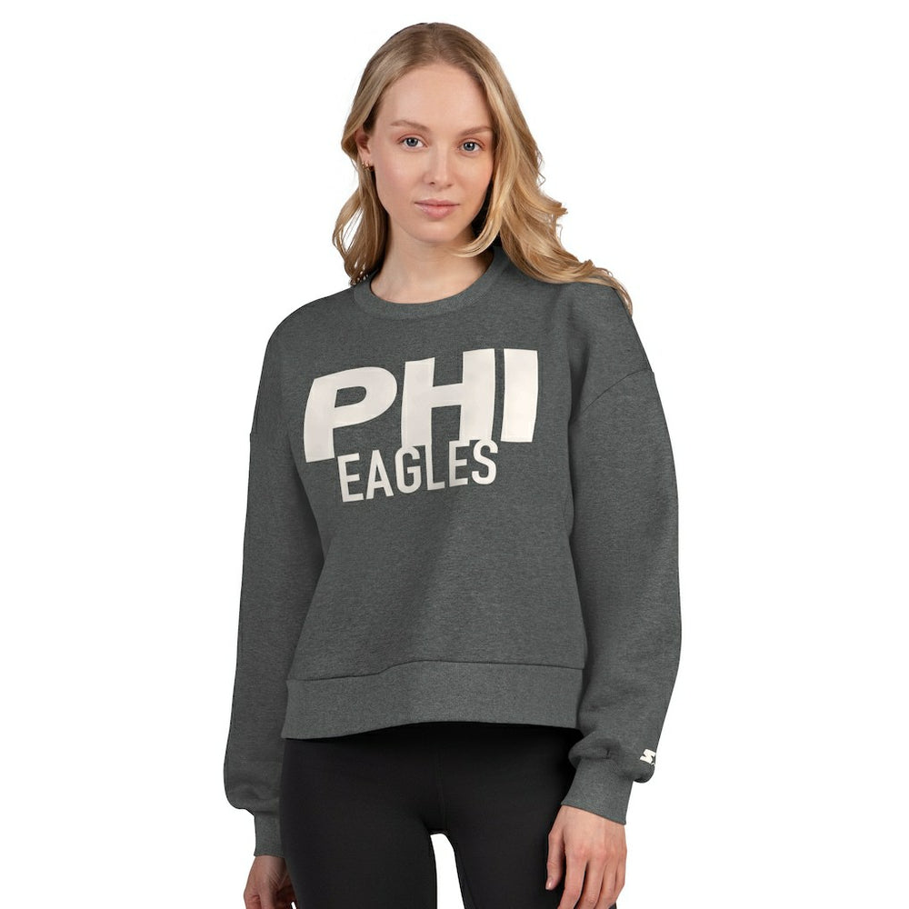 Philadelphia Eagles Starter Women's Show Up Cropped Fleece Pullover Sweatshirt Heather Gray