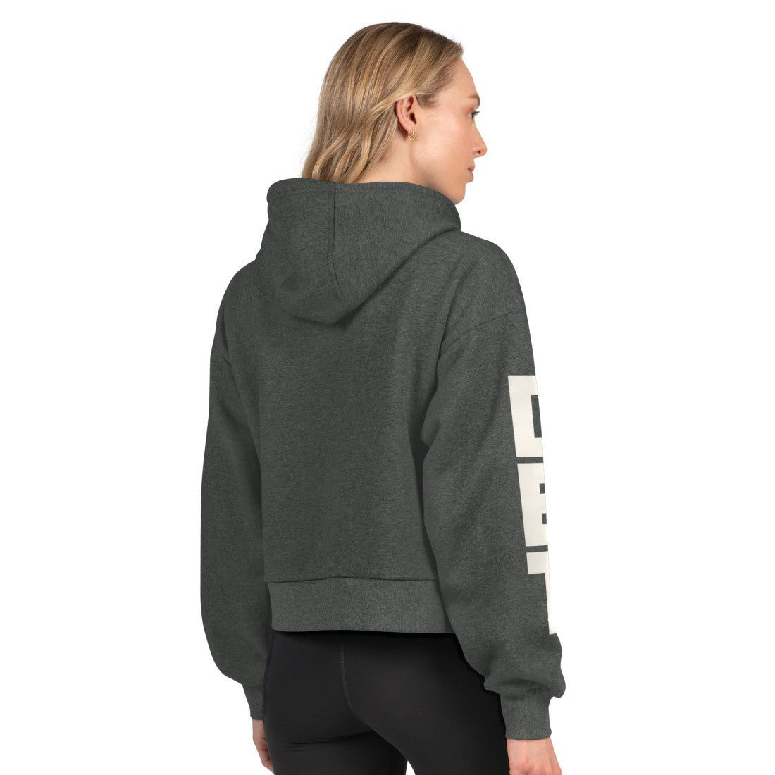 Detroit Lions Starter Women's Star Player Cropped Fleece Pullover Hoodie Heather Charcoal