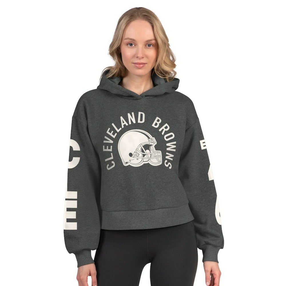 Cleveland Browns Starter Women's Star Player Cropped Fleece Pullover Hoodie Heather Charcoal