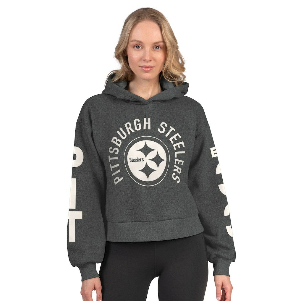 Pittsburgh Steelers Starter Women's Star Player Cropped Fleece Pullover Hoodie Heather Charcoal