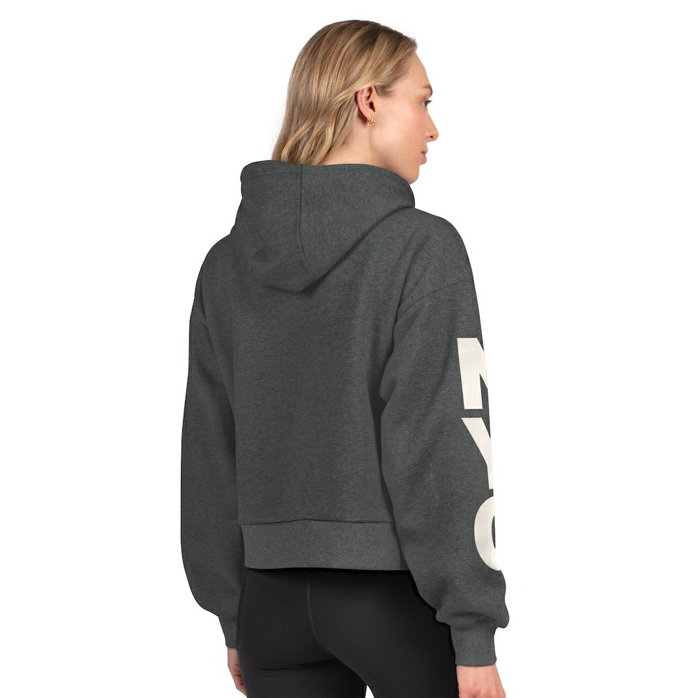 New York Giants Starter Women's Star Player Cropped Fleece Pullover Hoodie Heather Charcoal