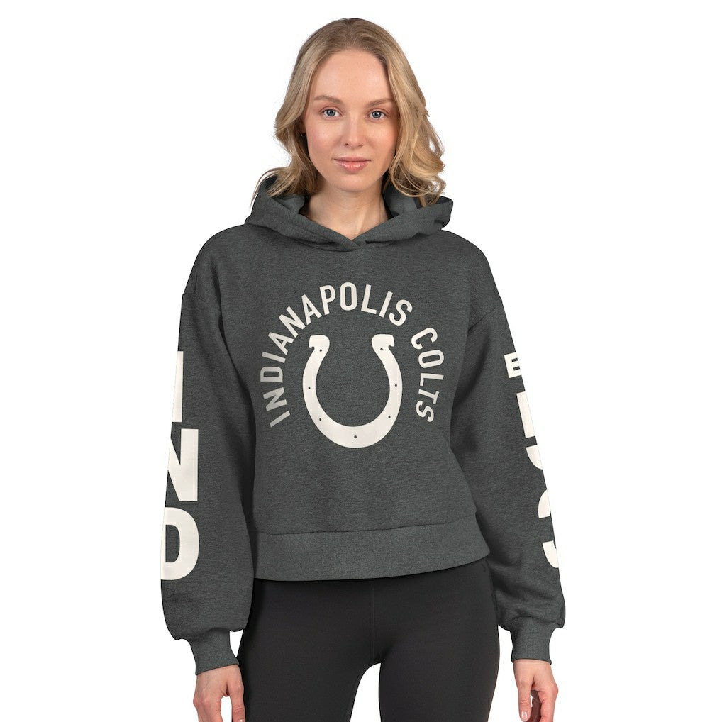 Indianapolis Colts Starter Women's Star Player Cropped Fleece Pullover Hoodie Heather Charcoal