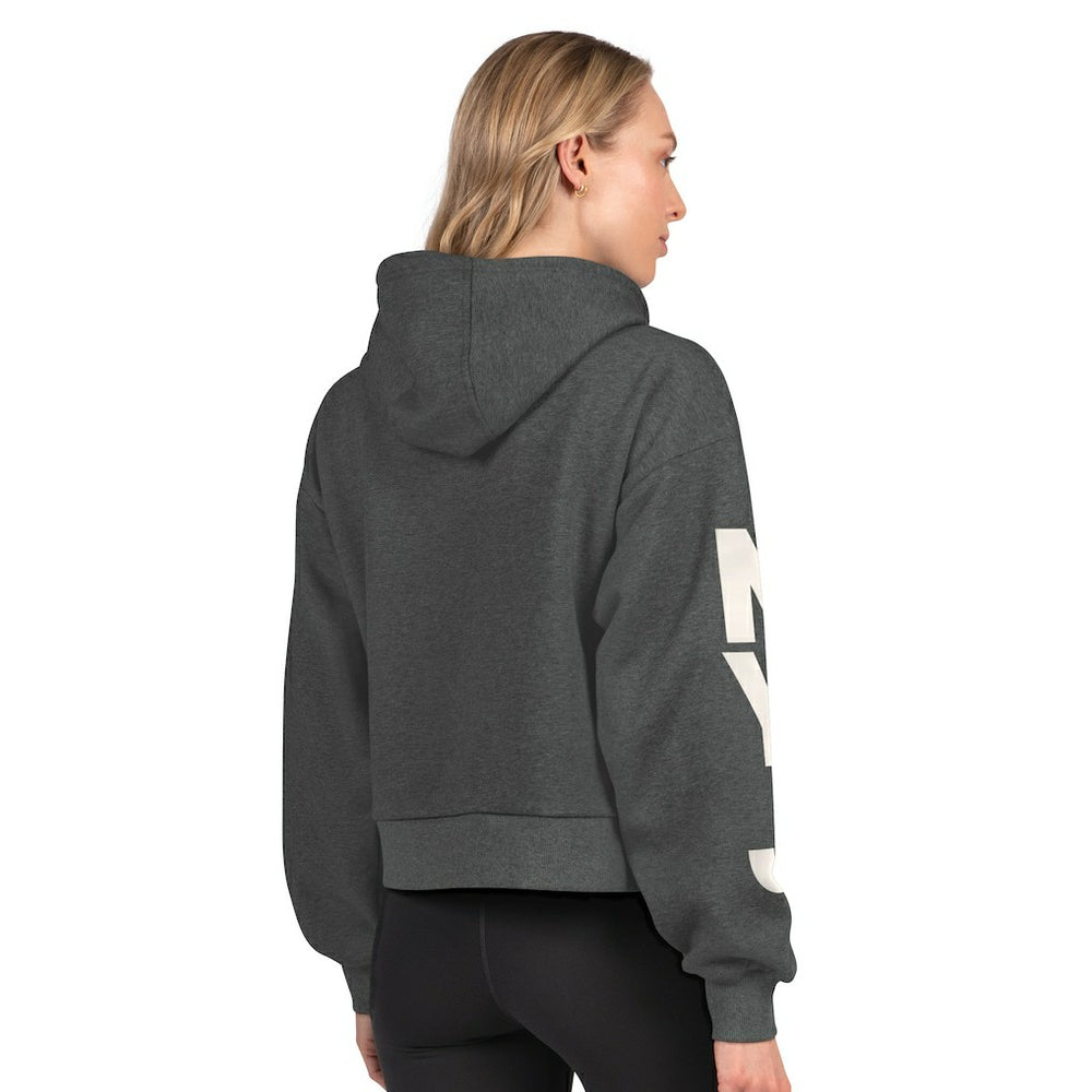 New York Jets Starter Women's Star Player Cropped Fleece Pullover Hoodie Heather Charcoal