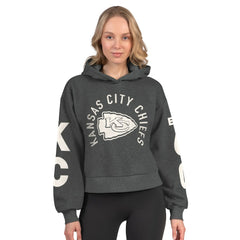 Kansas City Chiefs Starter Women's Star Player Cropped Fleece Pullover Hoodie Heather Charcoal