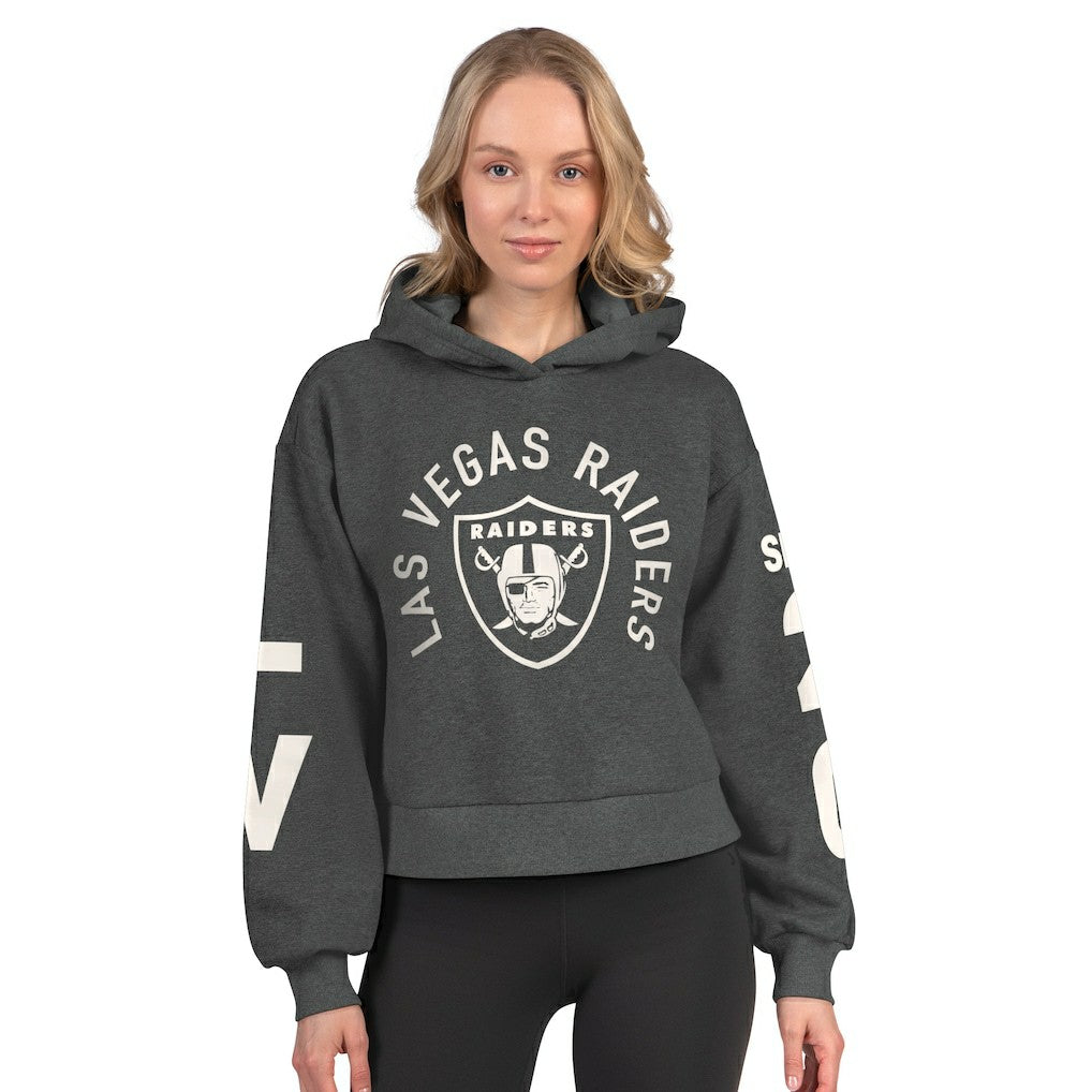 Las Vegas Raiders Starter Women's Star Player Cropped Fleece Pullover Hoodie Heather Charcoal