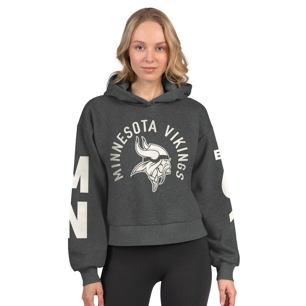 Minnesota Vikings Starter Women's Star Player Cropped Fleece Pullover Hoodie Heather Charcoal