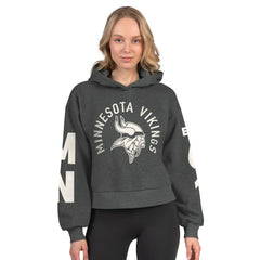Minnesota Vikings Starter Women's Star Player Cropped Fleece Pullover Hoodie Heather Charcoal
