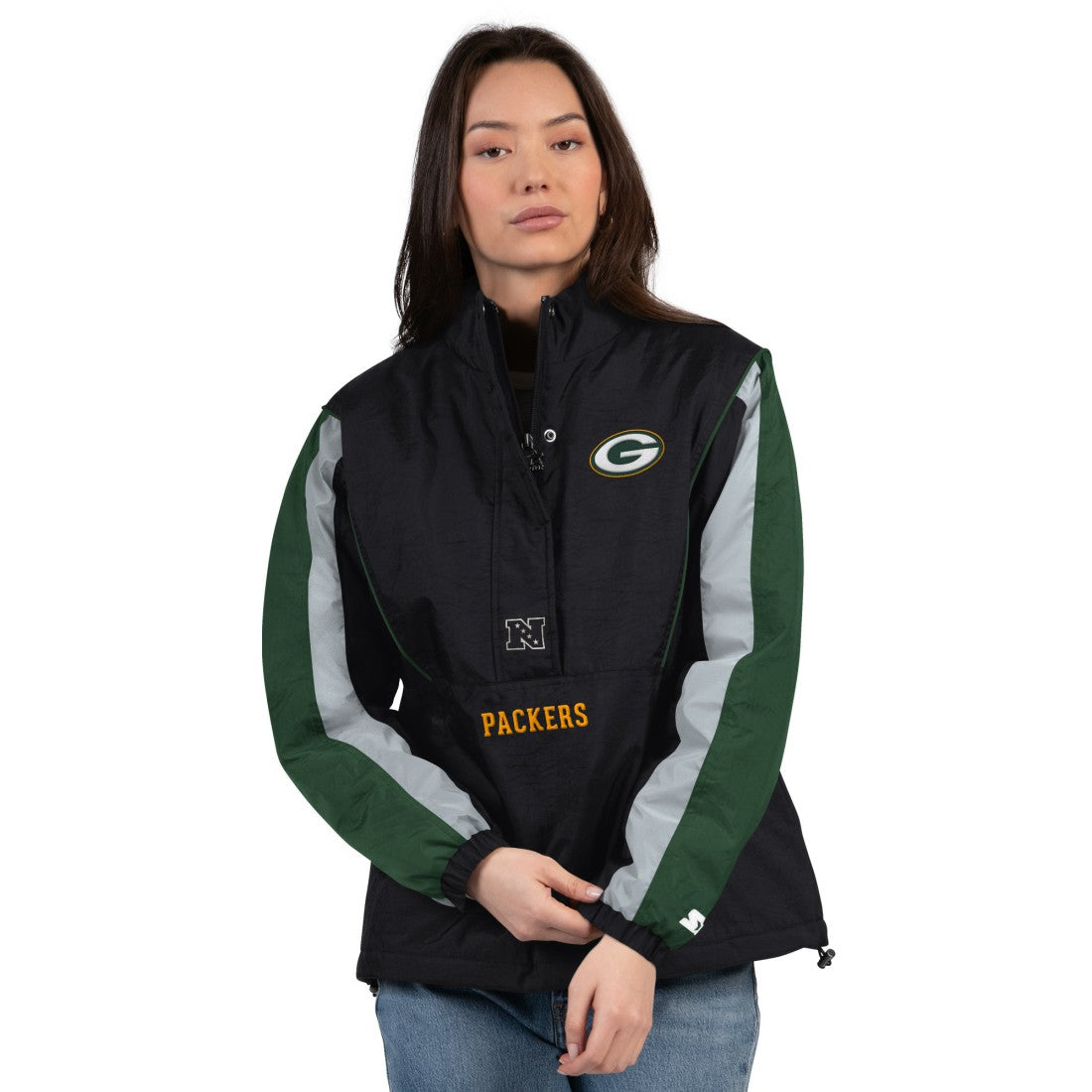 Green Bay Packers Starter Women's Thursday Night Gridiron Half-Zip Jacket Black/Green