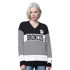 Denver Broncos Starter Women's No Huddle Striped V-Neck Sweater Black