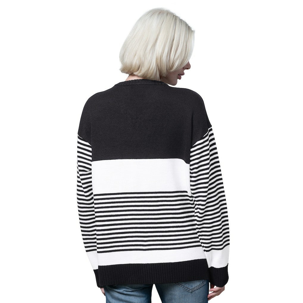Denver Broncos Starter Women's No Huddle Striped V-Neck Sweater Black