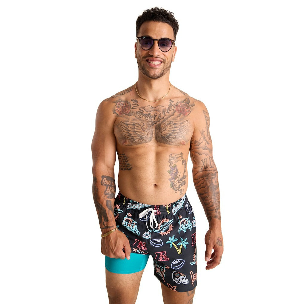 Miami Dolphins Chubbies The Neon 5.5" Classic Lined Swim Trunks Black