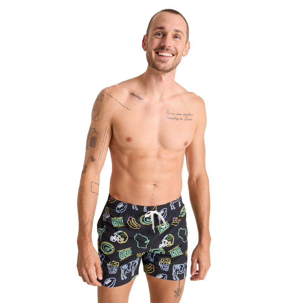 Green Bay Packers Chubbies The Neon 5.5" Classic Lined Swim Trunks Black