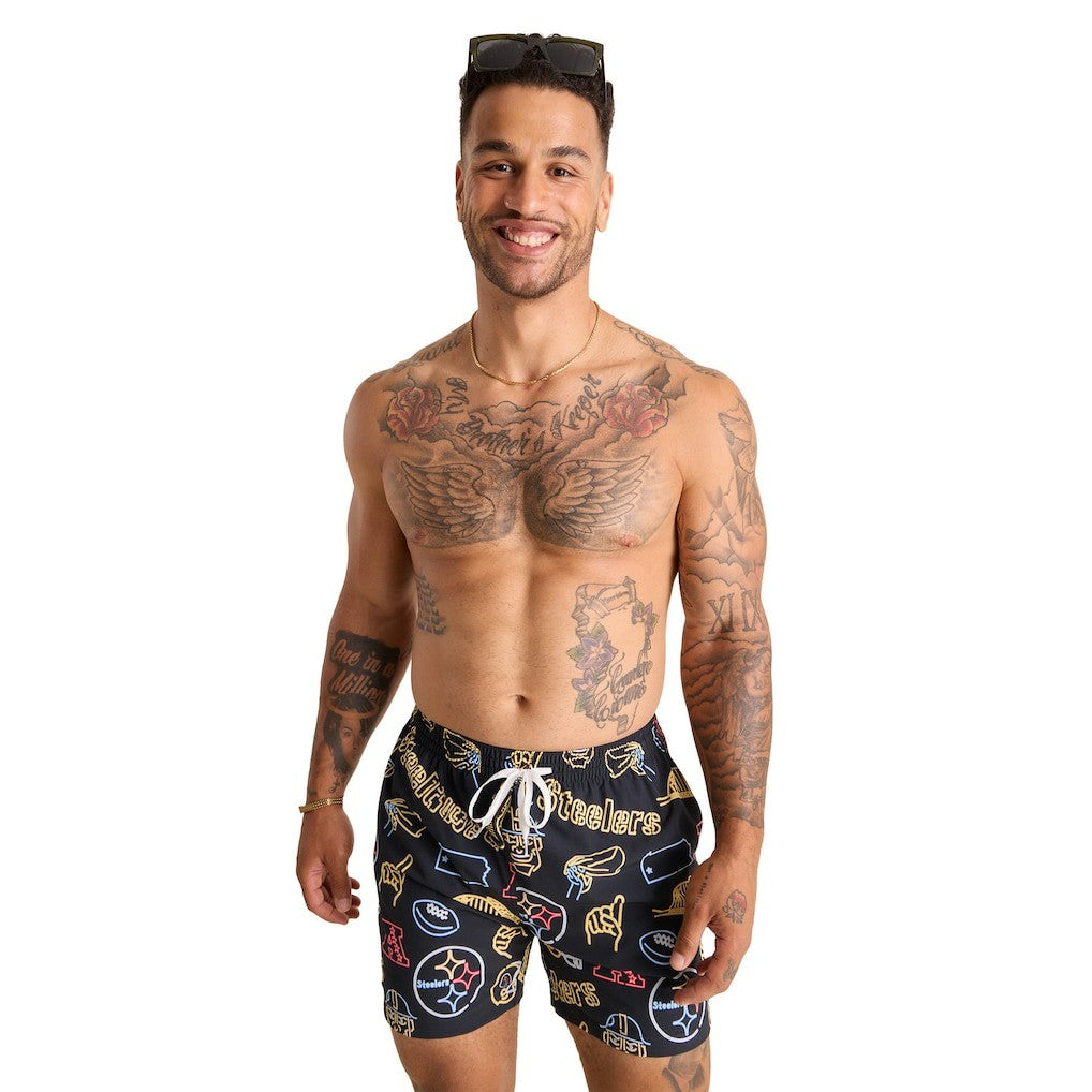 Pittsburgh Steelers Chubbies The Neon 5.5" Classic Lined Swim Trunks Black