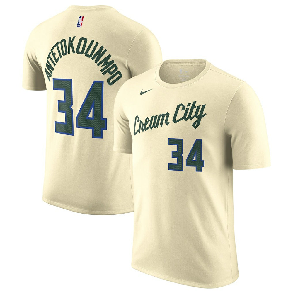Giannis Antetokounmpo Milwaukee Bucks Unisex 2025/26 City Edition Name & Number T-Shirt Cream
