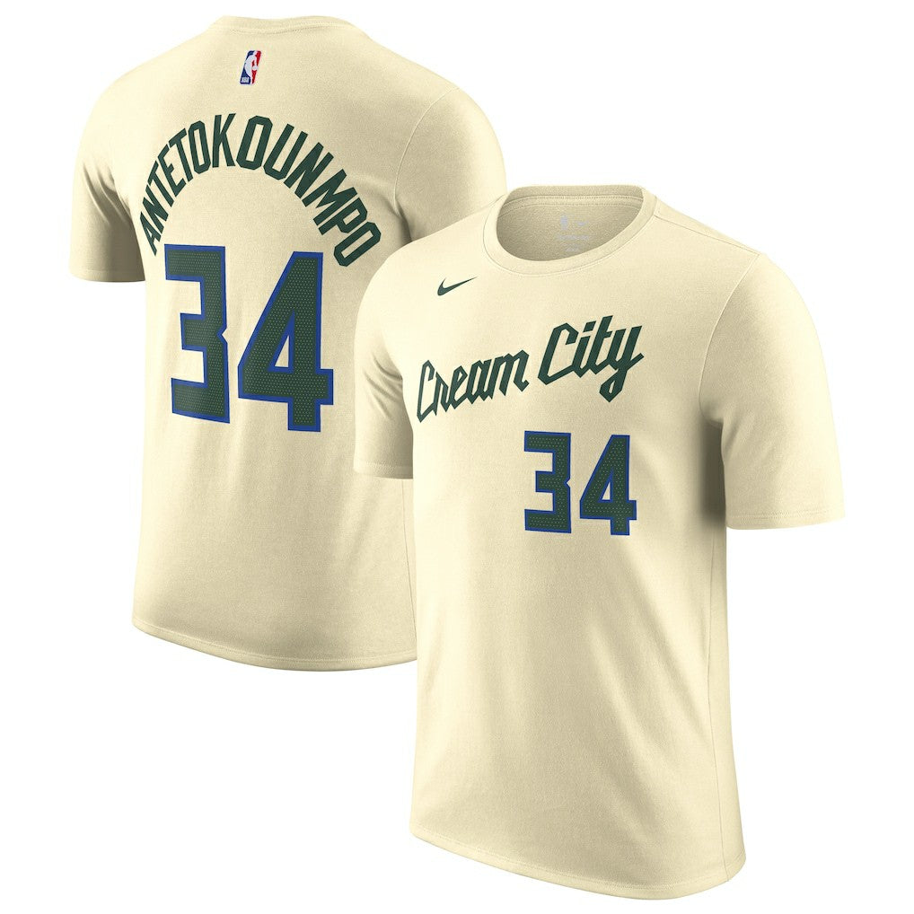 Giannis Antetokounmpo Milwaukee Bucks Unisex 2025/26 City Edition Name & Number T-Shirt Cream
