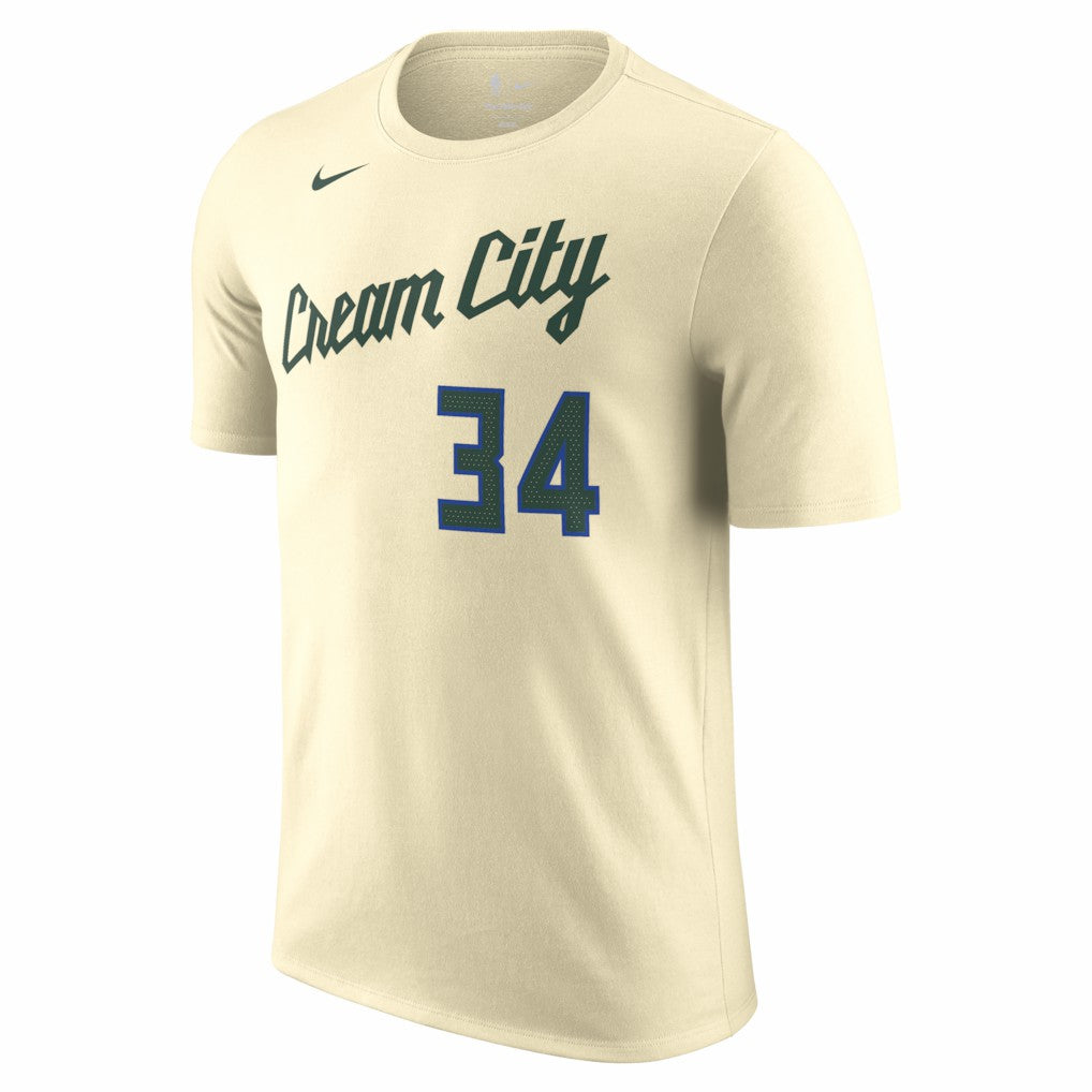Giannis Antetokounmpo Milwaukee Bucks Unisex 2025/26 City Edition Name & Number T-Shirt Cream