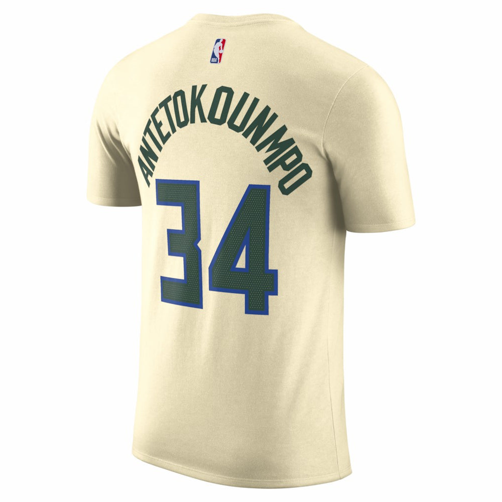 Giannis Antetokounmpo Milwaukee Bucks Unisex 2025/26 City Edition Name & Number T-Shirt Cream