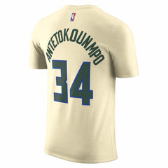 Giannis Antetokounmpo Milwaukee Bucks Unisex 2025/26 City Edition Name & Number T-Shirt Cream