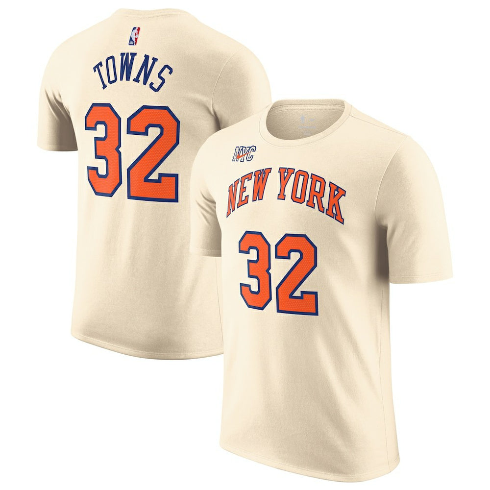 Karl-Anthony Towns New York Knicks Unisex 2025/26 City Edition Name & Number T-Shirt Cream