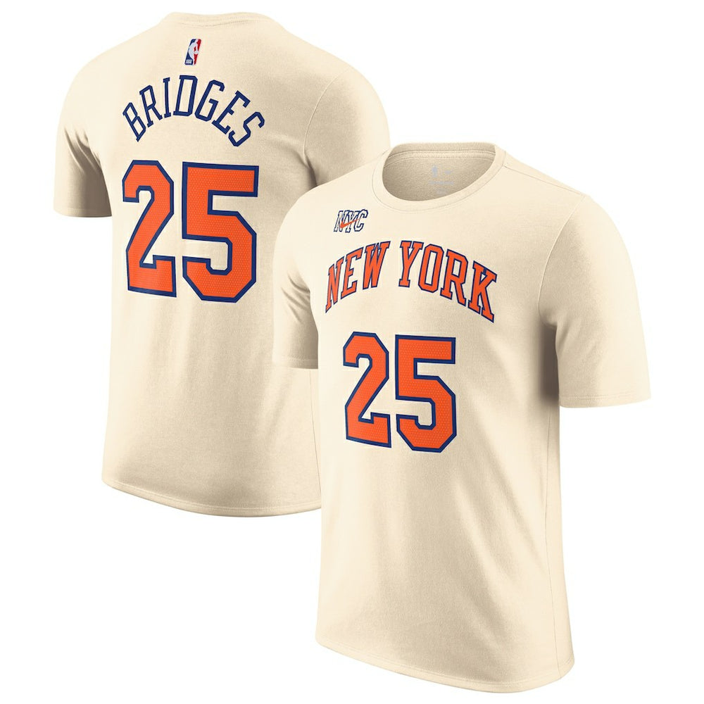 Mikal Bridges New York Knicks Unisex 2025/26 City Edition Name & Number T-Shirt Cream
