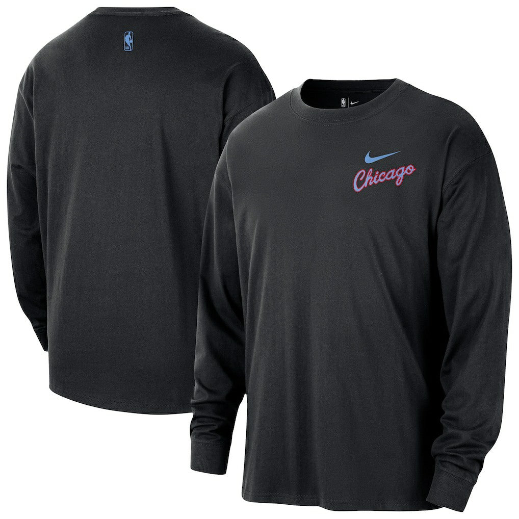 Chicago Bulls 2025/26 City Edition Remix Essential Logo Long Sleeve T-Shirt Black