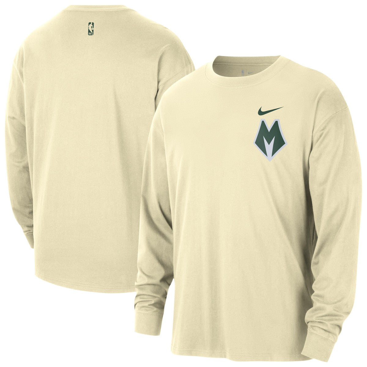 Milwaukee Bucks 2025/26 City Edition Remix Essential Logo Long Sleeve T-Shirt Cream