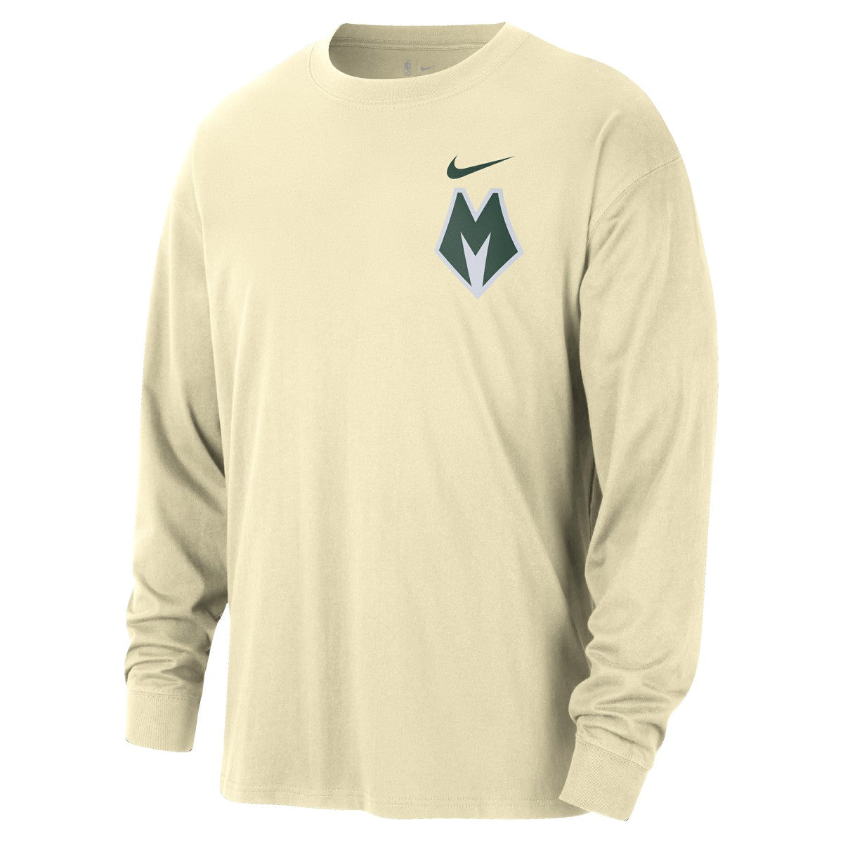Milwaukee Bucks 2025/26 City Edition Remix Essential Logo Long Sleeve T-Shirt Cream