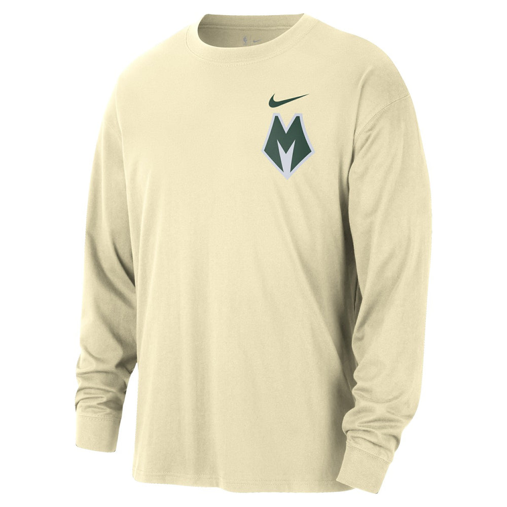Milwaukee Bucks 2025/26 City Edition Remix Essential Logo Long Sleeve T-Shirt Cream
