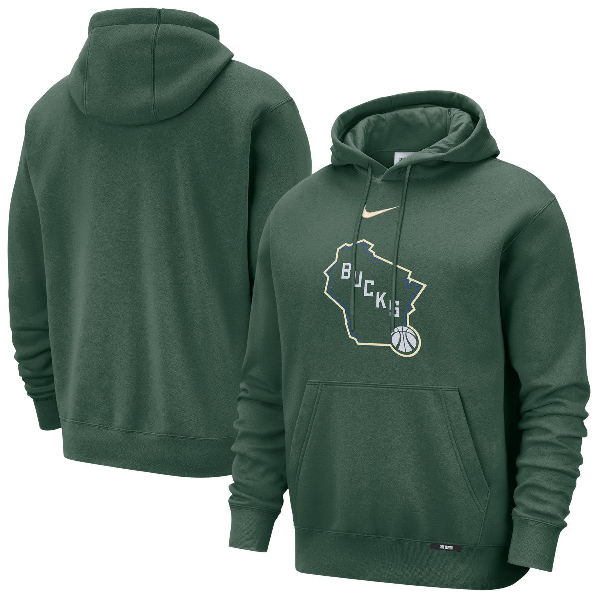 Milwaukee Bucks 2025/26 City Edition Essential Logo Remix Hoodie Hunter Green