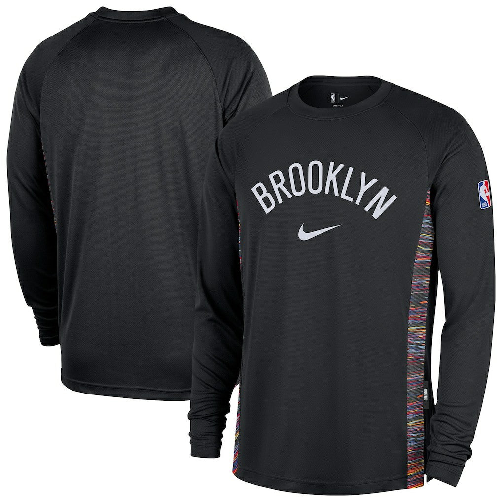 Brooklyn Nets 2025/26 City Edition Authentic Pregame Dri-FIT Long Sleeve Shooting T-Shirt Black