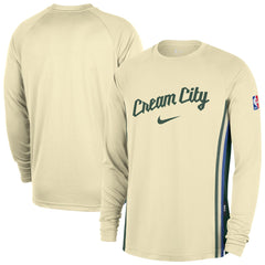 Milwaukee Bucks 2025/26 City Edition Authentic Pregame Dri-FIT Long Sleeve Shooting T-Shirt Cream