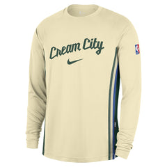 Milwaukee Bucks 2025/26 City Edition Authentic Pregame Dri-FIT Long Sleeve Shooting T-Shirt Cream