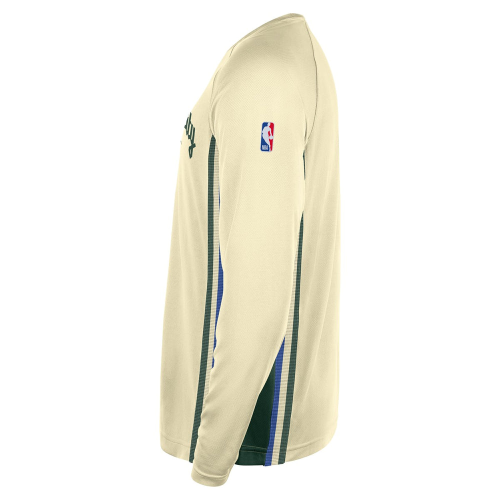 Milwaukee Bucks 2025/26 City Edition Authentic Pregame Dri-FIT Long Sleeve Shooting T-Shirt Cream