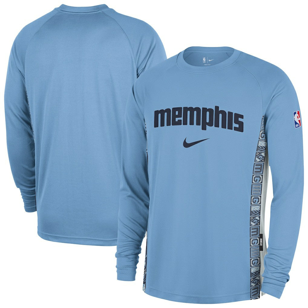 Memphis Grizzlies 2025/26 City Edition Authentic Pregame Dri-FIT Long Sleeve Shooting T-Shirt Light Blue