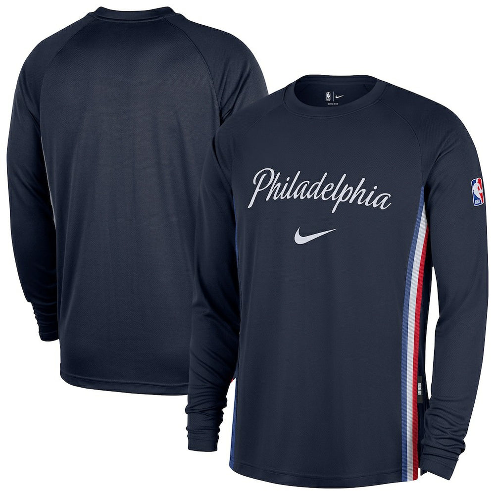 Philadelphia 76ers 2025/26 City Edition Authentic Pregame Dri-FIT Long Sleeve Shooting T-Shirt Navy