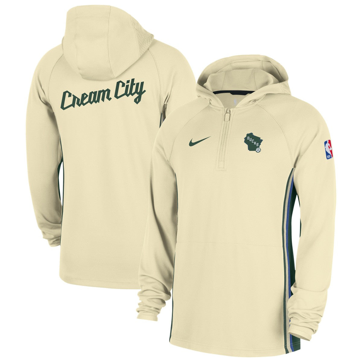 Milwaukee Bucks 2025/26 City Edition Remix Authentic On-Court Quarter-Zip Dri-FIT Hooded Jacket White