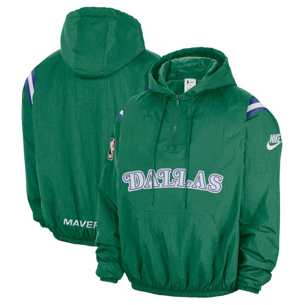 Dallas Mavericks Hardwood Classics Therma-FIT Half-Zip Hooded Windbreaker Green